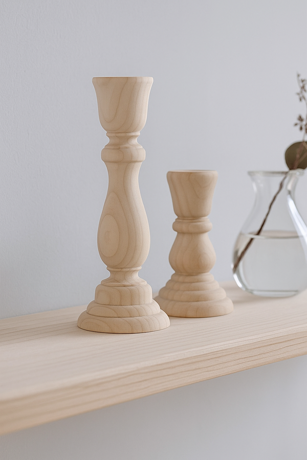 Gesculpteerde kandelaar van natuurlijk hout – Ruw & minimalistisch charme
