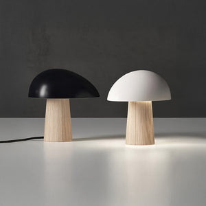 Lampe Champignon Scandinave – Bois Naturel & Abat-Jour Blanc ou Noir