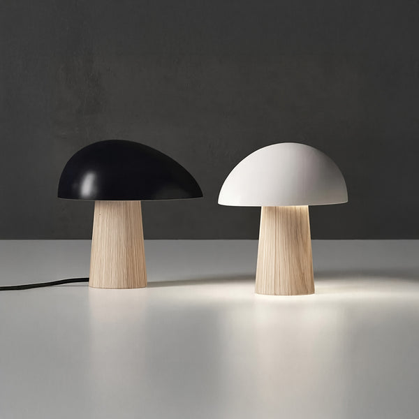 Lampe Champignon Scandinave – Bois Naturel & Abat-Jour Blanc ou Noir