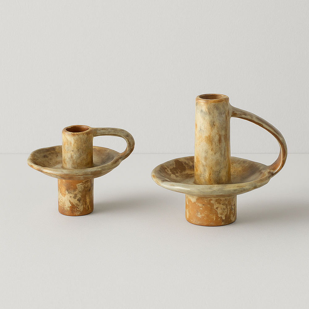 Keramische kandelaar met handvat – Ruw & Authentiek design
