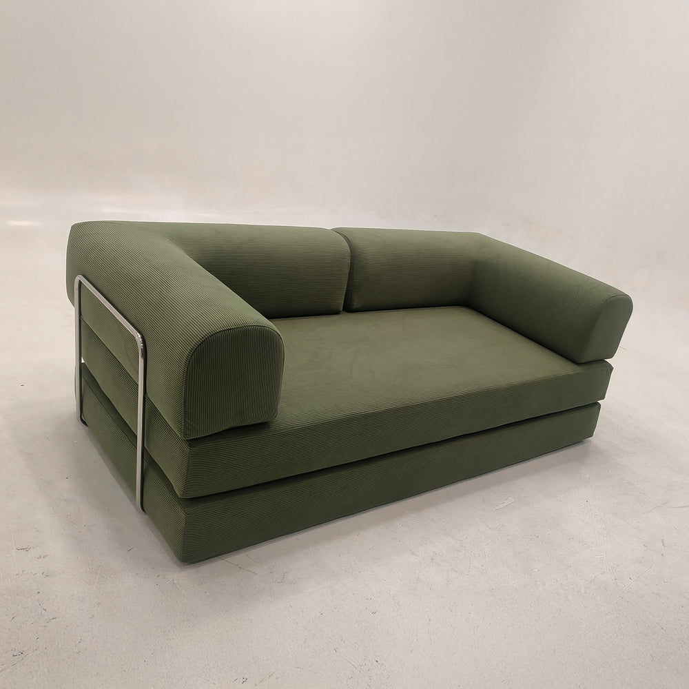 3-zits omvormbare lounge­bank – Afneembare ribfluwelen bekleding – Groot comfort
