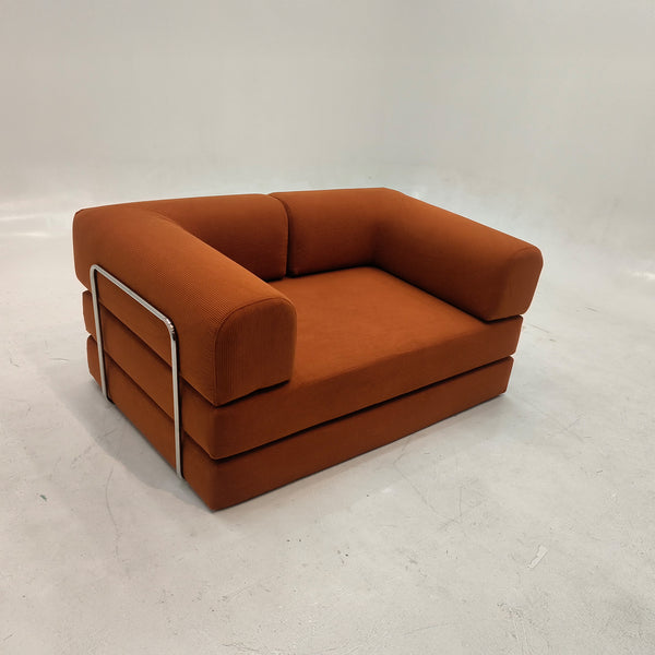 3-zits omvormbare lounge­bank – Afneembare ribfluwelen bekleding – Groot comfort
