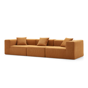 3-zitsbank – Zandkleurig ribfluweel & kubistisch design
