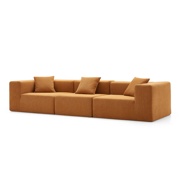 3-zitsbank – Zandkleurig ribfluweel & kubistisch design
