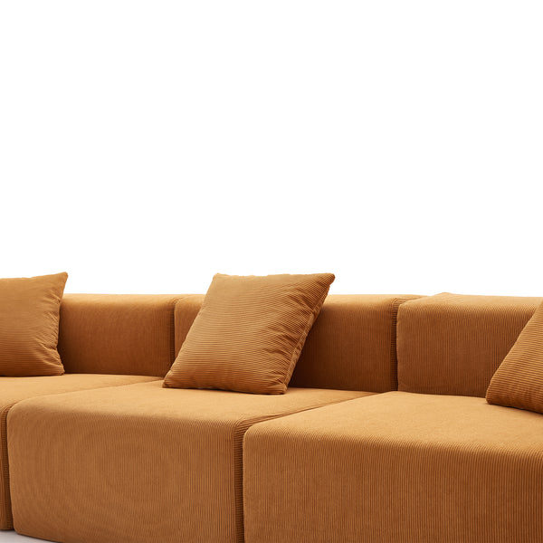 3-zitsbank – Zandkleurig ribfluweel & kubistisch design
