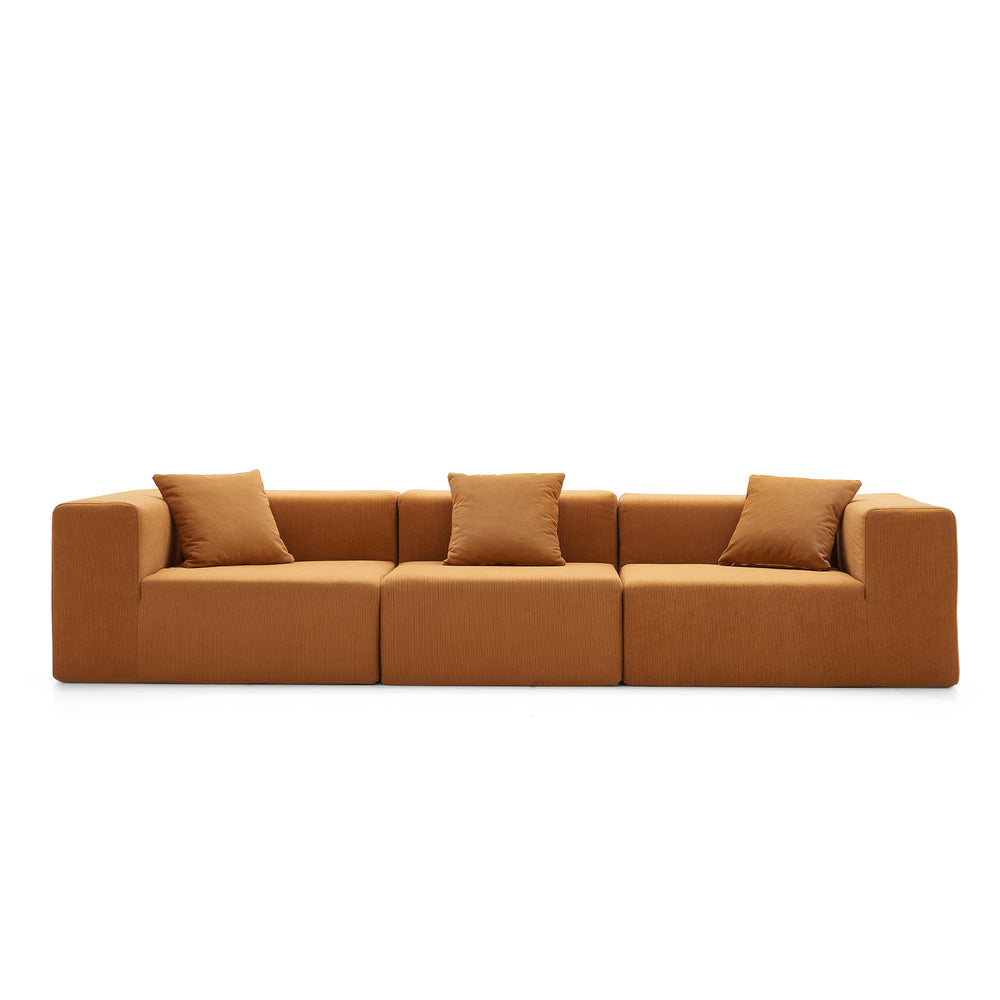 3-zitsbank – Zandkleurig ribfluweel & kubistisch design
