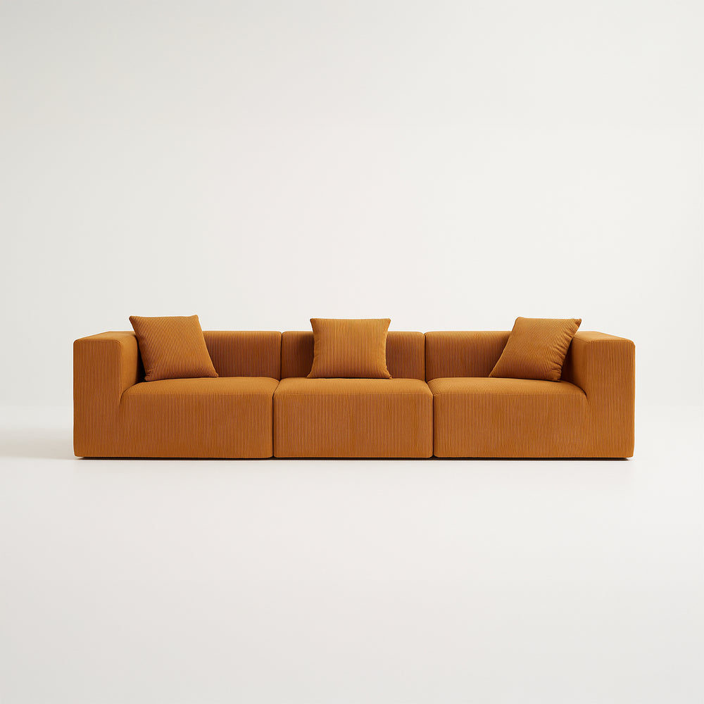 3-zitsbank – Zandkleurig ribfluweel & kubistisch design
