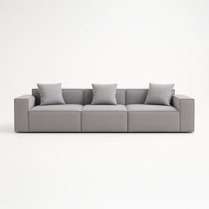 Canapé Modulable 3 Places en Tissu Gris – Design Cubique & Confort Haute Densité
