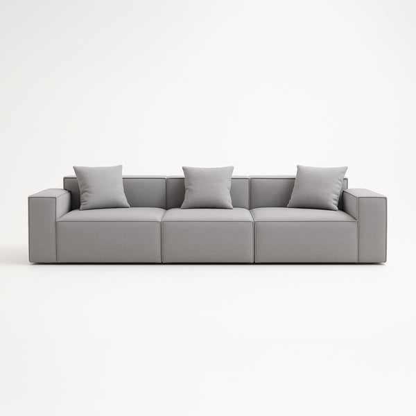 Canapé Modulable 3 Places en Tissu Gris – Design Cubique & Confort Haute Densité