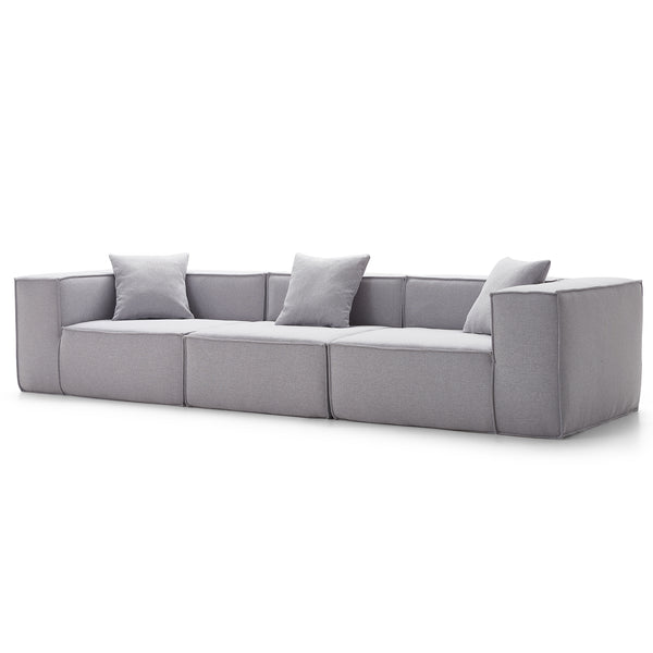 Canapé Modulable 3 Places en Tissu Gris – Design Cubique & Confort Haute Densité