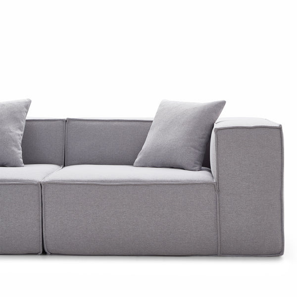 Canapé Modulable 3 Places en Tissu Gris – Design Cubique & Confort Haute Densité