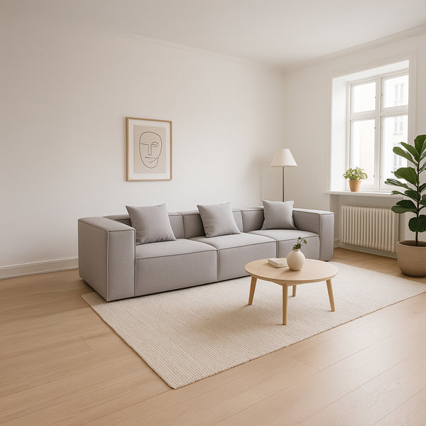 Canapé Modulable 3 Places en Tissu Gris – Design Cubique & Confort Haute Densité