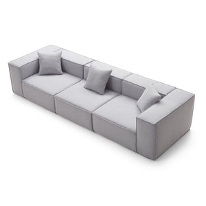 Canapé Modulable 3 Places en Tissu Gris – Design Cubique & Confort Haute Densité