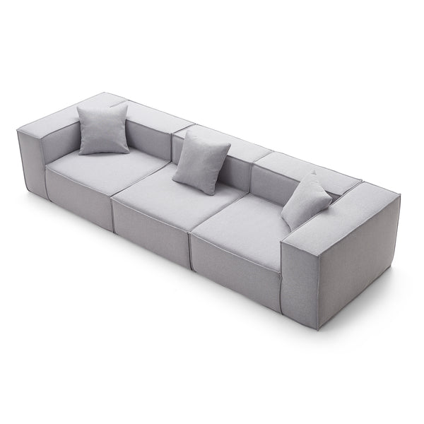 Canapé Modulable 3 Places en Tissu Gris – Design Cubique & Confort Haute Densité