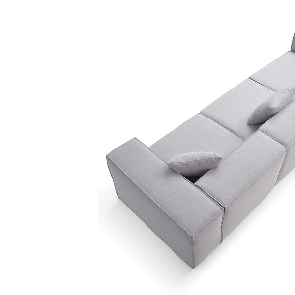 Canapé Modulable 3 Places en Tissu Gris – Design Cubique & Confort Haute Densité